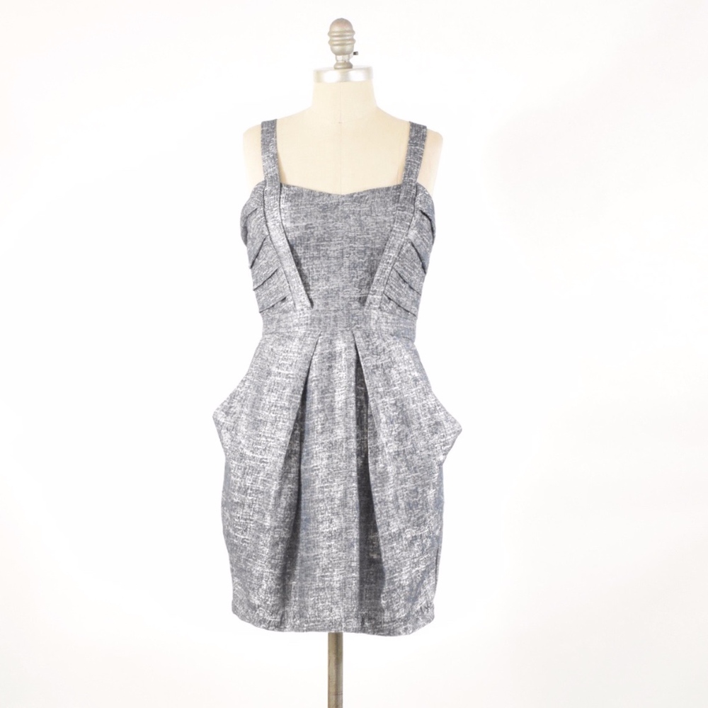 Bcbgeneration Metallic Silver Draped Mini Dress - image 1